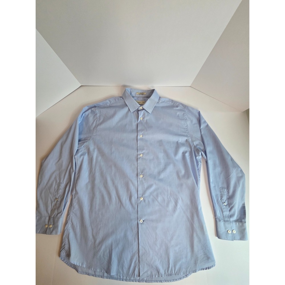 Haggar Dress Shirt Mens Large Light Blue Long Sleeve Fitted Work Businesss